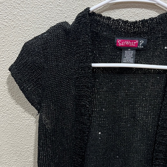 Say What? Black Short Sleeve Sparkle Knit Cardigan - Picture 2 of 6